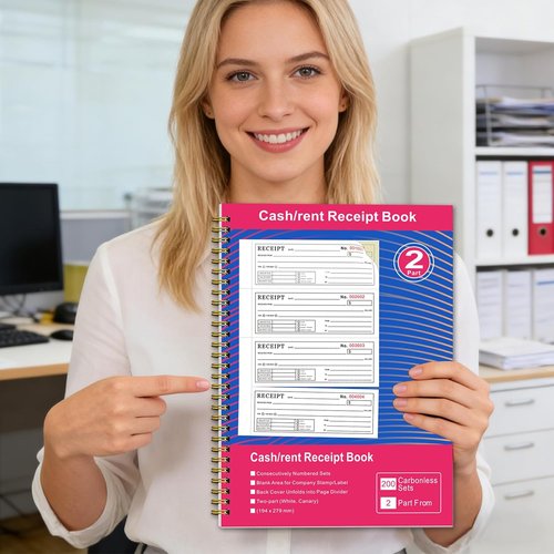 Ougesi Receipt Book - Carbonless Money & Rent Receipts | 200 Sets, 2-Part, 7.5" x 11" Size