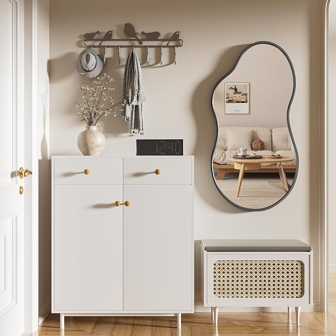48”x 27” Irregular Wall Mirror, Black Vanity Asymmetrical Mirror, Aluminum Framed, Tempered Glass, Irregular Decorative Large Bathroom Mirrors for Wall (Horizontal/Vertical)