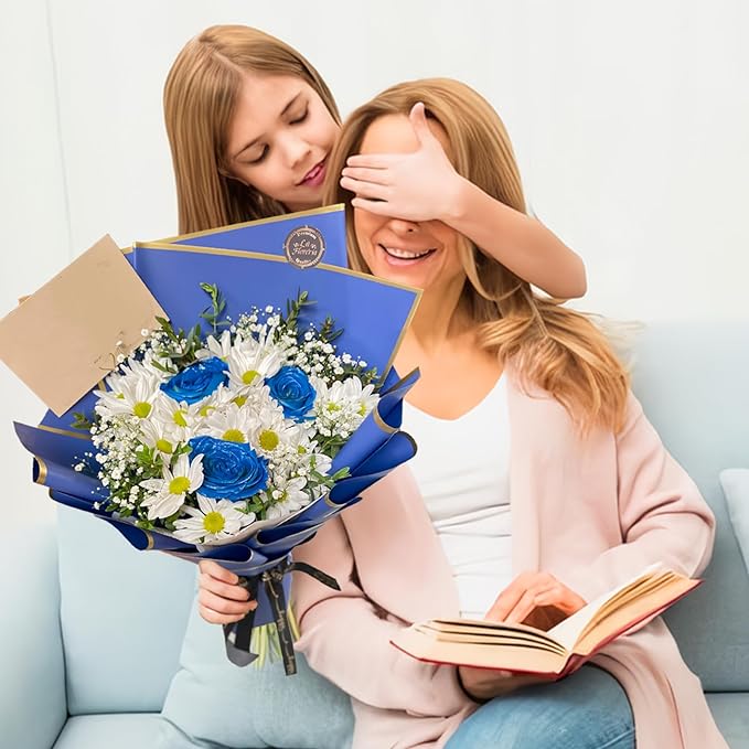 DEWJDFSC 20 Sheets Flower Wrapping Paper,Waterproof Floral Korean Bouquet Wrapping Paper, Florist Supplies, Suitable for Flowers Gift Packaging (Dark Blue)