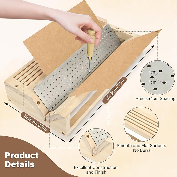 Bookbinding Punching Cradle Set, Includes Dual-Use Piercing Guide, with a Awl(Wooden-Handled) - Signature Holes Punch for Books Cover, Journal, Mini Albums, Notebooks DIY Crafts