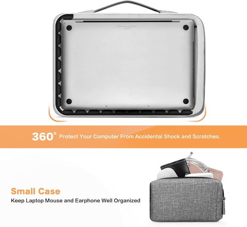 MOSISO 360 Protective Laptop Sleeve - Compatible with MacBook Air/Pro 13-14 Inch - Gray Vertical Bag with Small Case & Belt