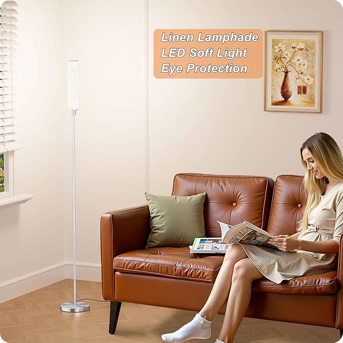 Nukanu Floor Lamp with Remote Control,Floor Lamps for Living Room/Bedroom/Office, Stepless Adjustable 3000K-6000K Colors and 10-100% Brightness,Standing Light with Foot Switch (Nickel+Beige Linen)