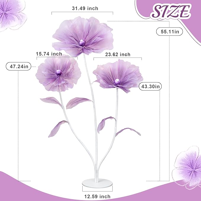 Giant Flowers for Decoration - Floral Decorations with Stand for Flower Backdrop Baby Shower Birthday Party Window Display Home Decor Props -Purple
