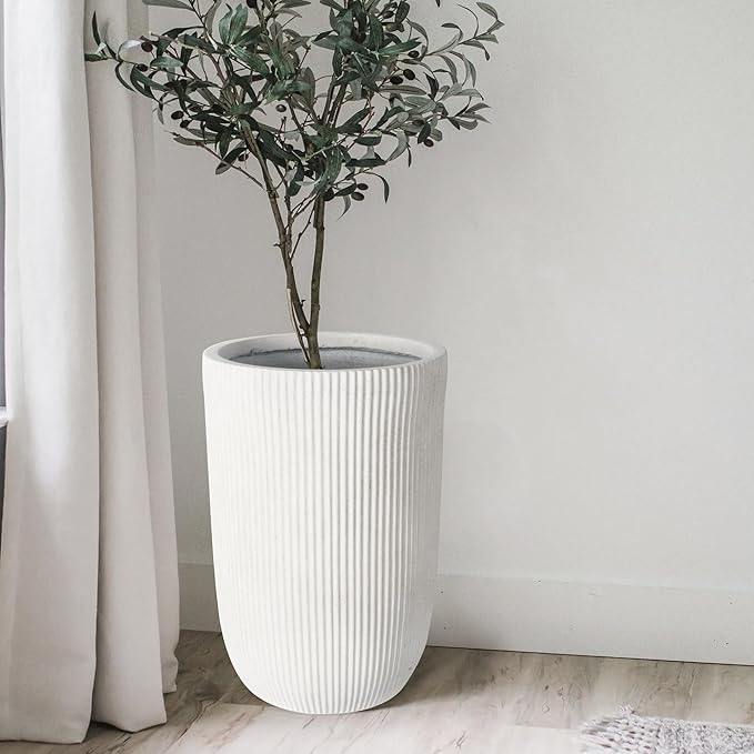 Oakrain 18" H Tall Planter, Large Indoor Outdoor Decorative Pot with Drainage Hole, Modern Minimalist Vase for Home Garden, Living Room, Kitchen