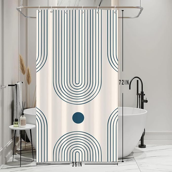 Mid Century Modern Shower Curtain Abstract Minimalist Arch Sun Lines Geometric Aesthetic Bath Curtain Boho Bathtub Decorations Waterproof Fabric Bathroom Curtain with Hooks 36x72 inch