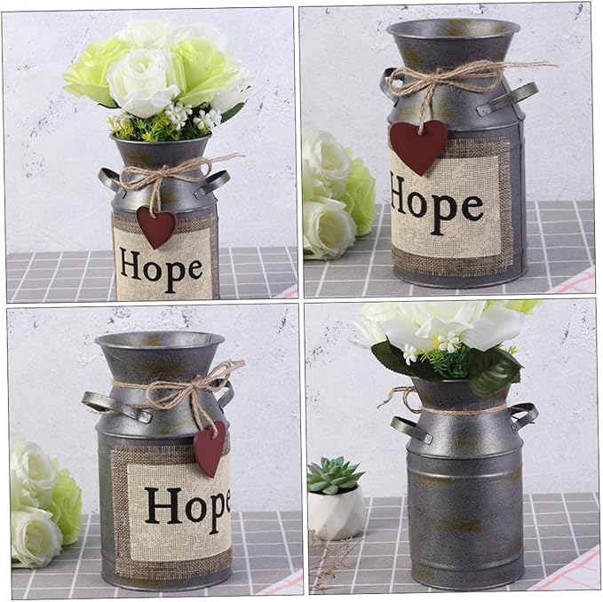 2pcs Vintage Style Flower Bucket Retro Iron Flower Container Decorative Empty Pot for Home Office Wedding Boho Style Decor