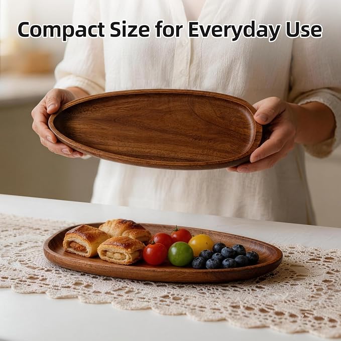 Acacia Wood Decorative Tray – Premium Craftsmanship Wooden Tray Irregular Handmade Catchall Plate for Keys, Candles, Coffee Table Décor & Entryway Organization-11.8 * 5.08 * 1.18 inch