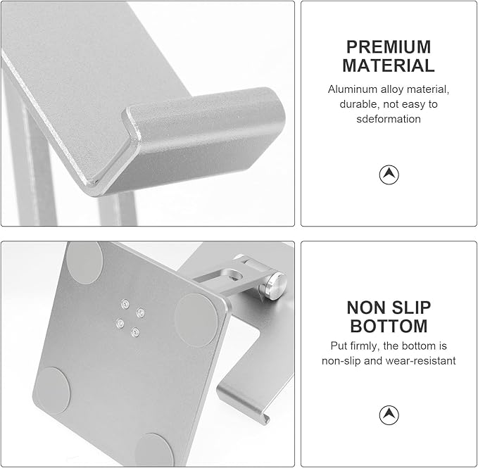 MUELODSIC Folding Aluminum Alloy Tablet Stand and Adjustable Laptop Holder for Desk Use, Portable Foldable Tablet Bracket Compatible with Ipad, Silver Gray Design for Home and Office