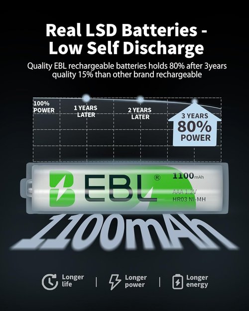 EBL Rechargeable AAA Batteries - 4-Pack with Foldable AC Charger for Ni-MH/Ni-CD Batteries