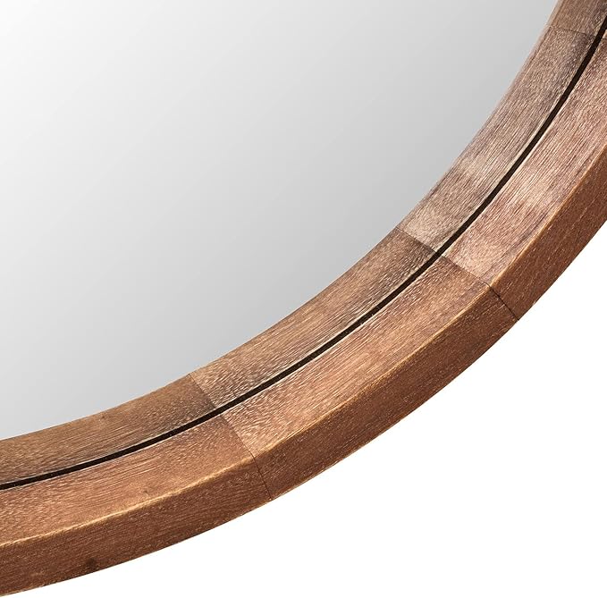 LYYYXGYP Round Wood Mirror 24 Inch Farmhouse Wall Mirror Wooden Framed Brown Circle Mirror for Bathroom