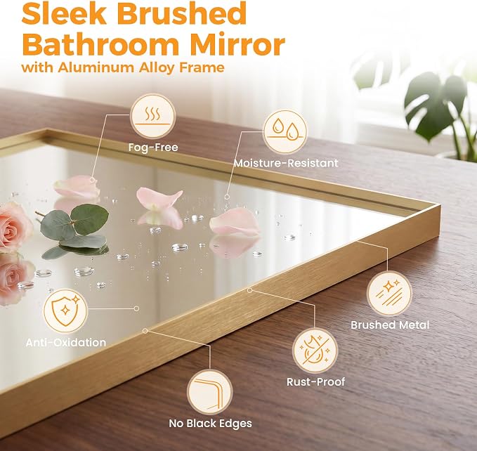 Sweetcrispy Bathroom Mirrors for Over Sink, 24" x 40" Rectangle Wall Mount Mirror with Metal Frame, Modern Vanity Mirror with Tempered Glass, for Home Decor, Anti-Rust, Gold