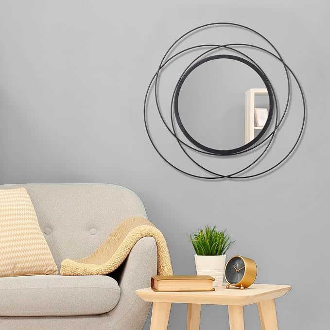 Round Decorative Wall Mirror, Black Metal Mirrors, Art Small Round Wall Home Mirror, Decor Living Room Bedroom Bathroom Entryway 20"