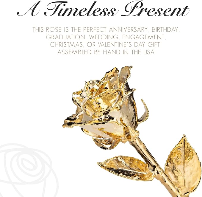 Forever Rose Enchanted Preserved with Real 24K Gold Rose Lasts Forever | Includes Wood Base & Glass Dome | 24K Gold Dipped Rose Assembled by Hand in The USA | Romantic Gifts for Women