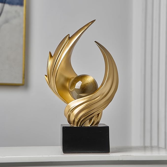FJS Modern Gold Statue Living Room Decor, Resin Shelf Decor Accents, Abstract Art Sculptures Decorations for Bookshelf Dining Room Office Coffee Table TV Stand