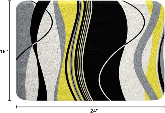 Feelyou Yellow and Gray Black White Bath Rugs Modern Abstract Geometric Bathroom Rugs Kids Boys Girls Teens Stripe Line Pattern Decor Bath Mats for Bathroom 16"x24" Bathroom Accessories