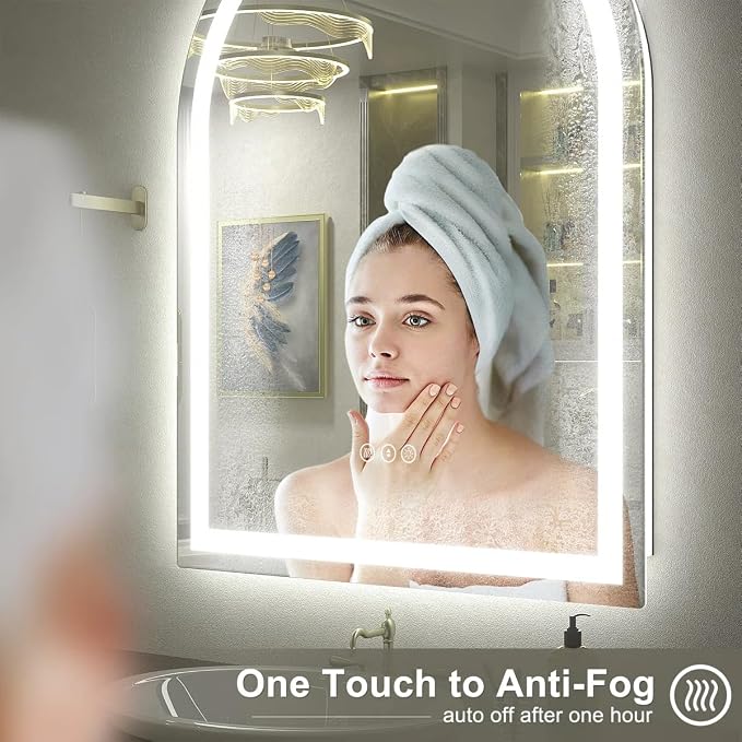 Arched LED Bathroom Mirror 26x36, Dimmable Backlit and Frontlit Mirror, Arched Lighted Vanity Mirror, Shatter-Proof, Anti-Fog, 3 Colors, Memory, ETL Listed