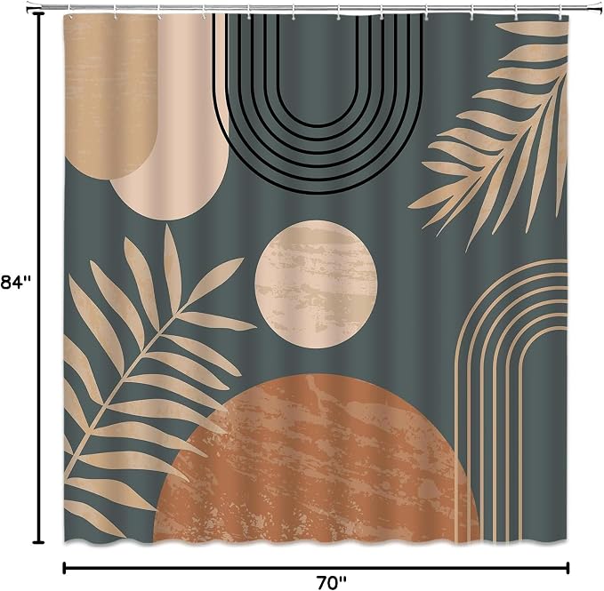 Mid Century Modern Shower Curtain Boho Grey Abstract Retro Aesthetic Fabric for Bathroom Decor Bathtub with Hooks (70" WX84 H)