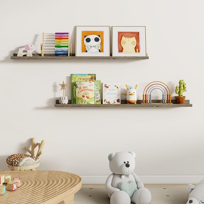 Dreamland Picture Ledge Shelf for Wall, Floating Shelves Set of 2,48 inch Long Floating Shelves with Lip for Living Room,Bedroom,Bathroom,Kitchen,Grey
