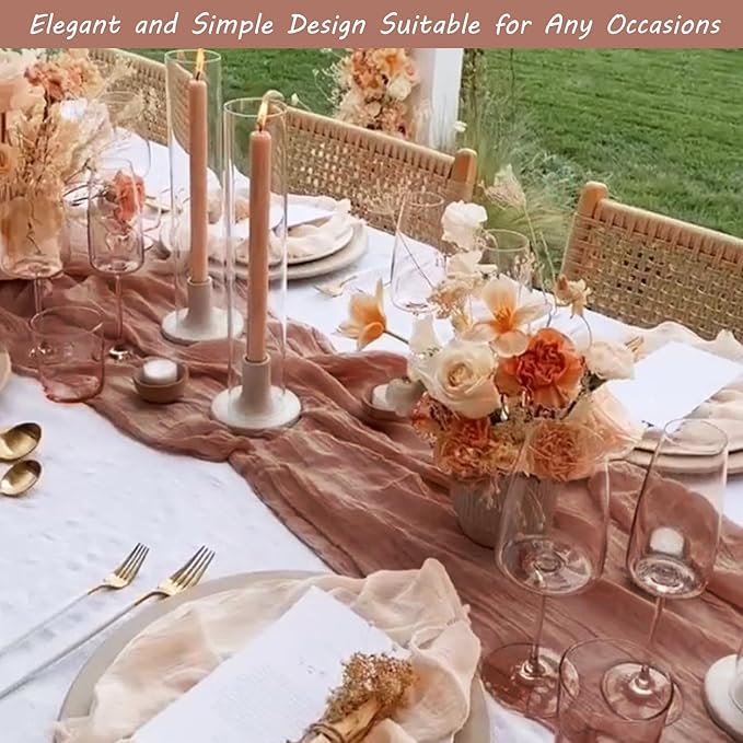 Fivenl 12 Pack Cheesecloth Table Runner 35x72 Inch Boho Gauze Rustic Cheese Cloth Long Romantic for Wedding Bridal Shower Birthday Party Decor (Dusty Blush)