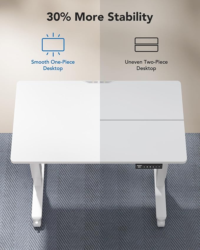 HUANUO Electric Small Standing Desk, 35" x 20" Whole Piece Desktop, Adjustable Height Computer Desk, 4 Height Memory Settings, Sit Stand Up Desk for Home Office, White