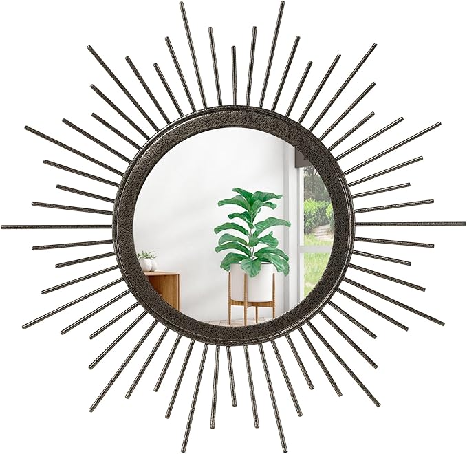 Sunburst Spoked Large Wall Mirror Boho Home Circle Art Mirror Modern Metal Mirror for Wall Decorative Bathroom Bedroom Vanity Hallway Balcony Living Room Entryway 20"