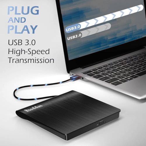 Rioddas External CD/DVD Drive - USB 3.0 Portable Burner & Reader for Laptop/Desktop | Compatible with Windows & Mac