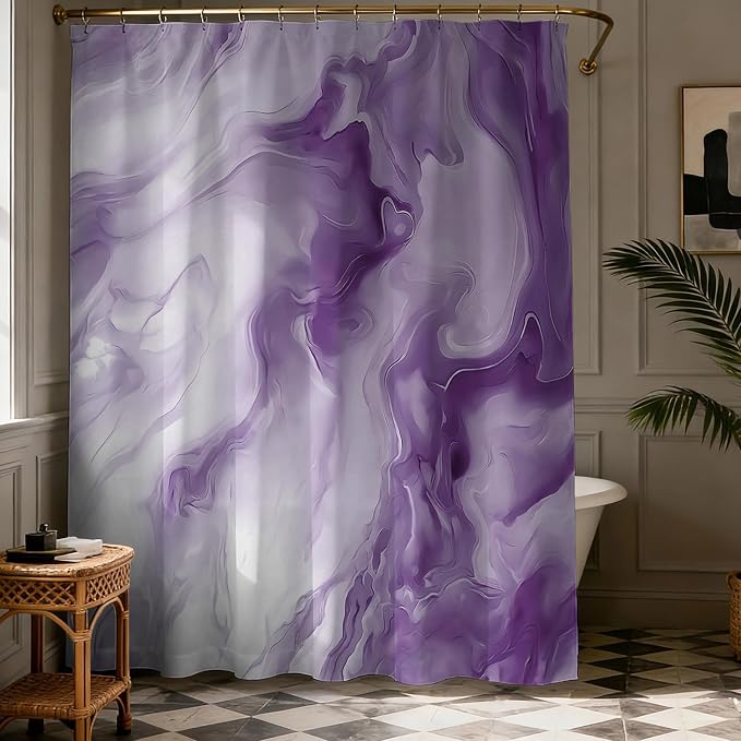 Mocsicka Shower Curtains for Bathroom, Purple Marble Shower Curtain for Bathroom, Abstract Purple and White Shower Curtain Modern Art Decor Waterproof Bath Curtain for Modern Bath Decor, 72 X 72 Inch