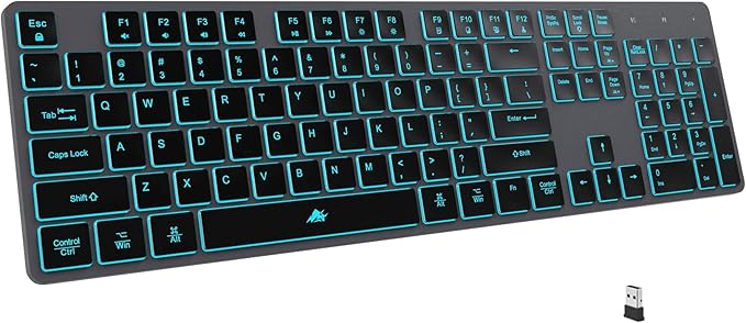 Wireless Backlit Keyboard, Rechargeable USB Silent Keyboard, 2.4G Cordless Full Size, Compatible with Apple iMac, MacBook and PC, Computer Laptop, Space Gray…