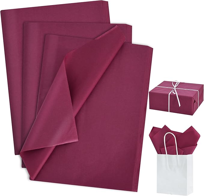 BEISHIDA 100 Sheets Dark Red Tissue Paper Bulk, Wrapping Tissue Paper for Gift Bags, 14 x 20 Inch Gift Wrap for Birthday Wedding Graduation DIY Crafts Holiday Flowers