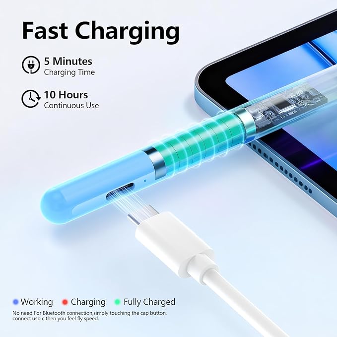 Stylus Pen for iPad with Palm Rejection, Active Pencil Compatible with (2018-2025) Apple iPad Pro (11"/12.9"/M4),iPad Air 3/4/5/M2/M3,iPad 6/7/8/9/10/11,iPad mini 5/6 Gen(Blue)