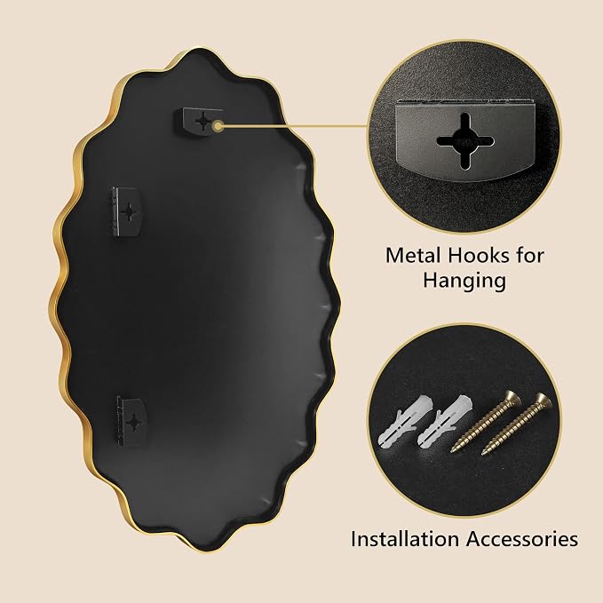 Oval Wavy Wall Mirror -Irregular Wall Mirror with Gold Asymmetrical Aluminum Alloy Frame,22"x30" Decorative Wall Mirrors for Bathroom, Bedroom, Living Room, Dining Room，Entryway