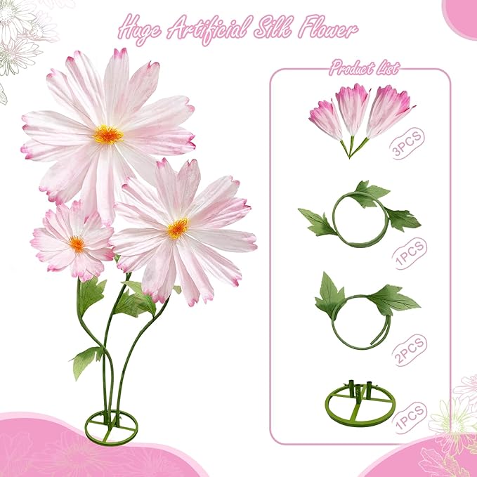 Giant Pink Daisy Artificial Flowers Decorations, Large Paper Flower Bouquets Decor-No Wilting, 3Pcs Hugefake Daisies Spring Decoration Wedding Mother's Day Flower Wall Arrangements Home Decor Props
