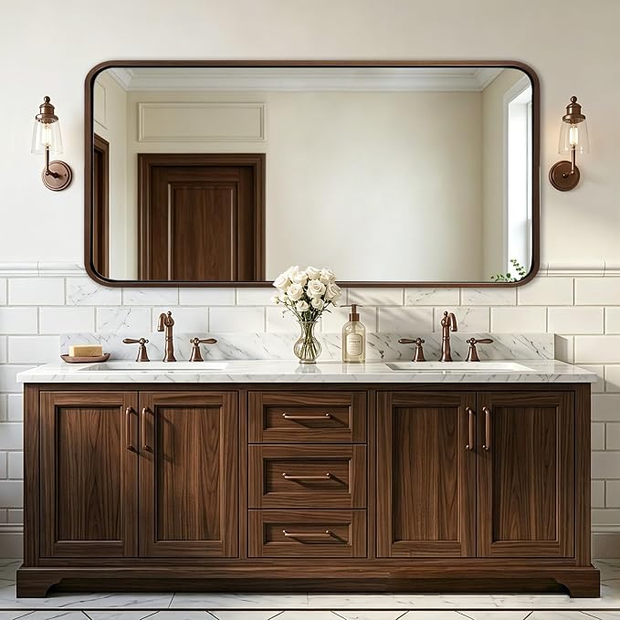 ANDY STAR 24x48 Inch Bronze Bathroom Mirror, Rounded Rectangle Oil Rubbed Bronze Mirrors for Bathroom Sink,Tube Metal Framed, 1’’ Deep Wall Mounted Vertically/Horizontal