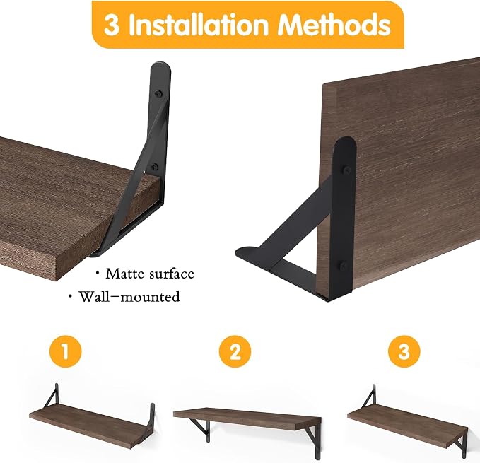 YGEOMER Floating Shelves for Wall, Different Sizes Walnut Wall Shelves for Living Room, Bathroom, Bedroom, Kitchen, Home Decor (Set of 4)