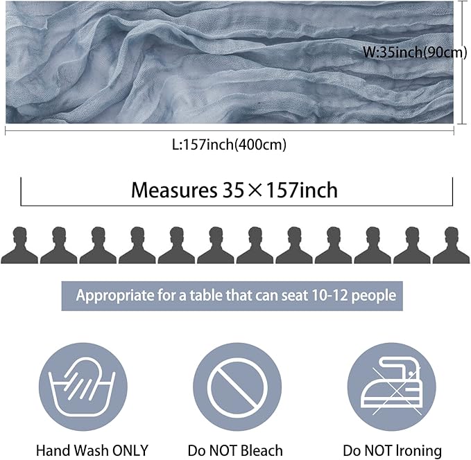 12 Pack 13Ft Cheesecloth Boho Gauze Table Runner - 35x157 Inch Rustic Cheese Cloth Long Table Runner - Dusty Blue