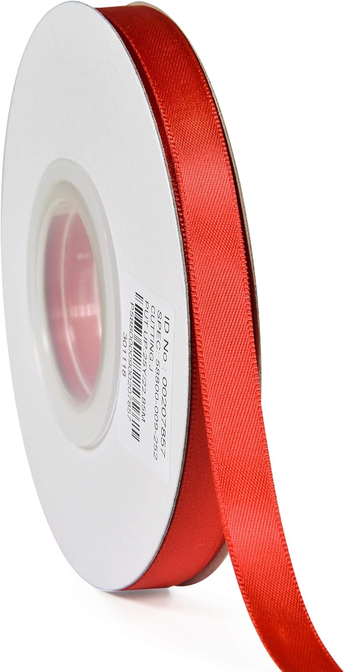 YAMA Red Double Faced Satin Ribbon 3/8 Inch 25 Yards Thin Red Fabric Ribbon for Gift Wrapping Crafts Hair Bows Wedding Party Decoration