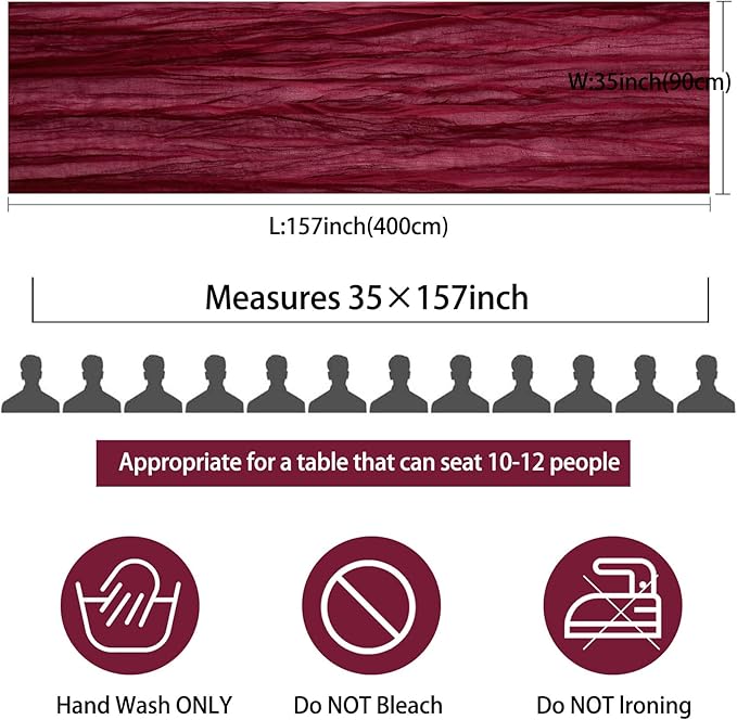 12 Pack 13Ft Cheesecloth Table Runner 35x157 Inch Boho Gauze Rustic Long Table Runner for Wedding Bridal Shower Birthday Party Table Decor (Burgundy)
