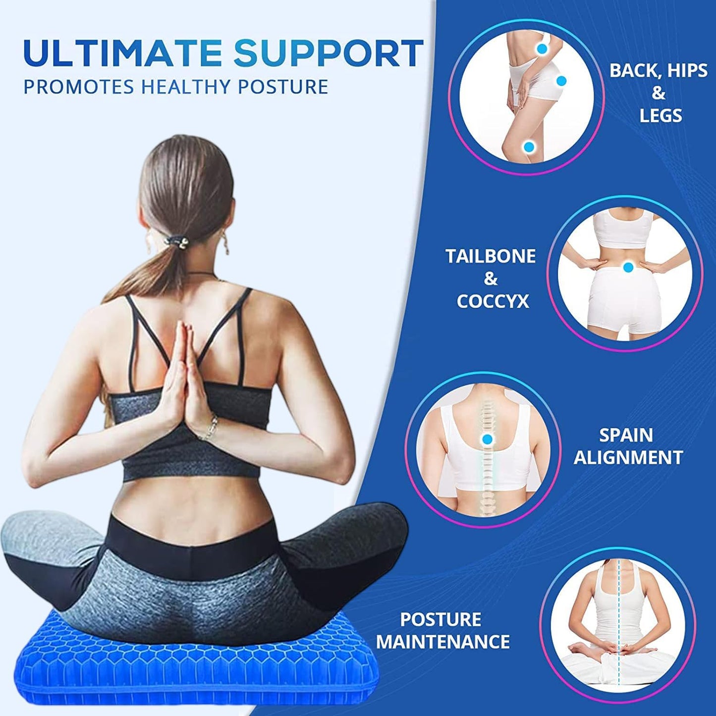 20" Gel Seat Cushion by [Brand Name] - Jumbo Thick Pressure Relief for Back, Sciatica & Tailbone Pain - Non-Slip Design for Office, Home & Car