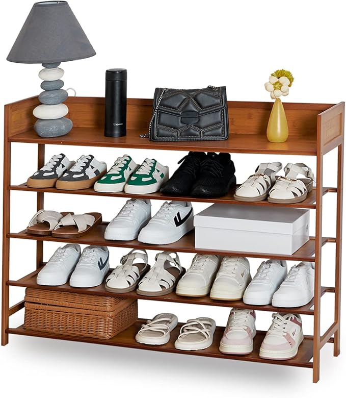 SOBIBO Bamboo Shoe Rack Organizer, 5 Tier Shoe Shelf Storage Organizer, for Entryway, Hallway, and Closet (Brown-39)
