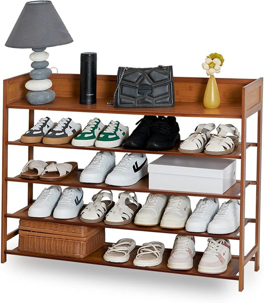 SOBIBO Bamboo Shoe Rack Organizer, 5 Tier Shoe Shelf Storage Organizer, for Entryway, Hallway, and Closet (Brown-39)