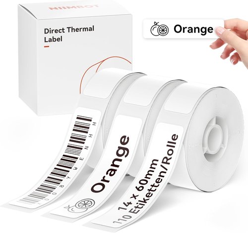 NIIMBOT D11 Label Maker Tape - Self-Adhesive Thermal Label Refills, 0.55" X 2.36", 3 Rolls, White