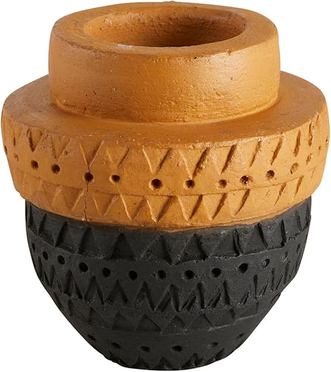 47th & Main Votive Candleholder Large Boho Terra Cotta Candle Holder, 4" Tall, Two-Tone