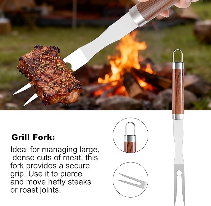 YJHOLE Grilling Accessories Set Large Spatula Fork Cleaning Brush Food Tongs Durable Stainless Steel BBQ Grill Tools with Extra Thick Storage Case BBQ Accessories Grill Set