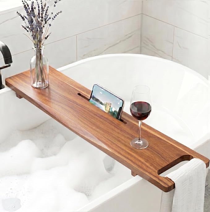 Acacia Wood Bathtub Tray Caddy for Freestanding Tub, 39" L with Handles Adjustable Bath Tray for Tub, Luxury Spa Bathroom Tray Organizer Table, Bath Tub Accessories for Women, Housewarming Gifts