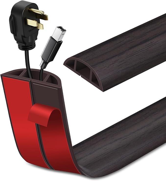 Floor Cord Cover Self Adhesive Cord Hider Floor Extension Cord Covers for Floor Power Cord Protector Cable Management Prevent Cable Trips Cable Cavity 0.59" W x 0.31" H (Dark Walnut, 10Ft)