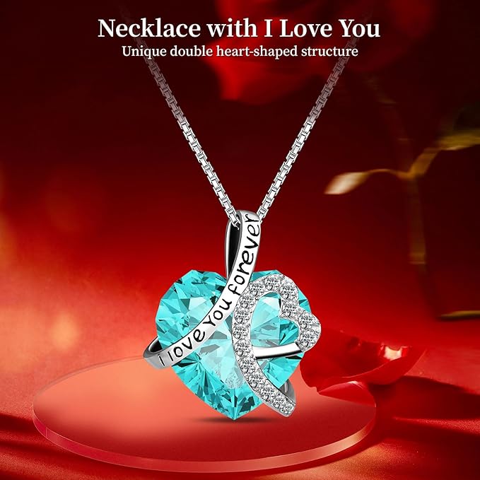 Preserved Light Blue Real Rose with Heart Necklace -Eternal Flowers Rose Birthday Gifts for Women Wife Mom Girlfriend Grandma Gifts Idea on Christmas Valentines Mothers Day for Her