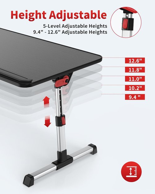 SAIJI Adjustable Laptop Desk - Portable Foldable Stand for Sofa, Couch, Bed | Medium Size, Black