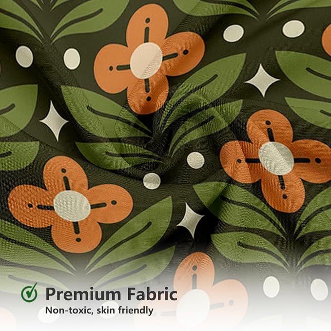 MEHOFOND Orange Floral Green Shower Curtain Vintage Mid Century Modern Abstract Geometric Bathroom Curtain Boho Retro Classic 1950S 1960S Home Bathtub Decor Fabric Waterproof Bath Curtain 72x72 Inch