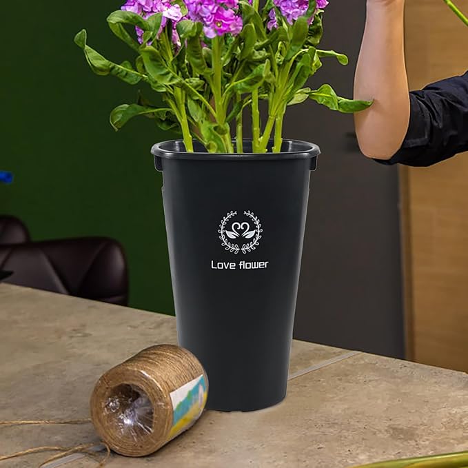 16 Inch Plastic Tall Floral Buckets for Cut Flowers, Set of 4 Wedding Flower Buckets Vase for Wedding Party Decoration, Black