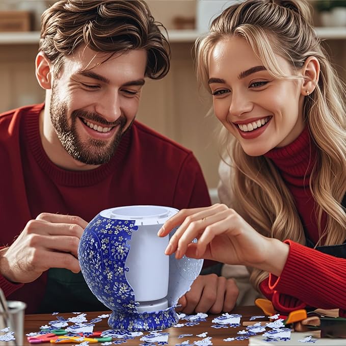 3D Puzzle Vase for Adults, 200 Curved Pieces DIY LED Vase, Unique Craft Kit for Home Decoration, Creative Hobby Gift for Women, Ideal Housewarming & Birthday Gifts (Navy Gold Blossom)